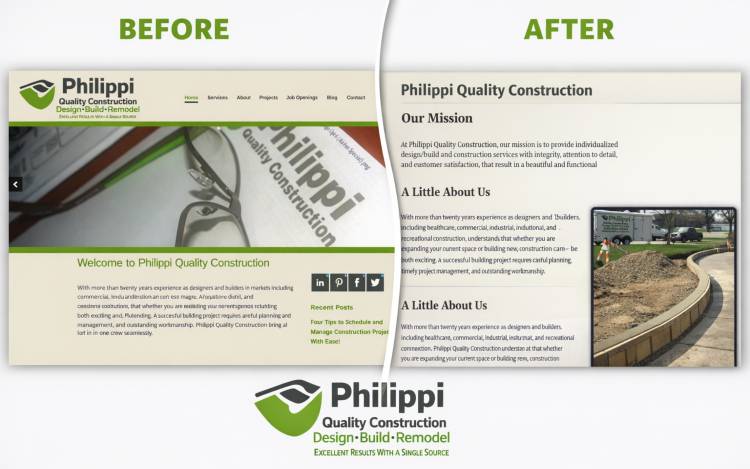 Image of a website redesign for Philippi Quality Construction.